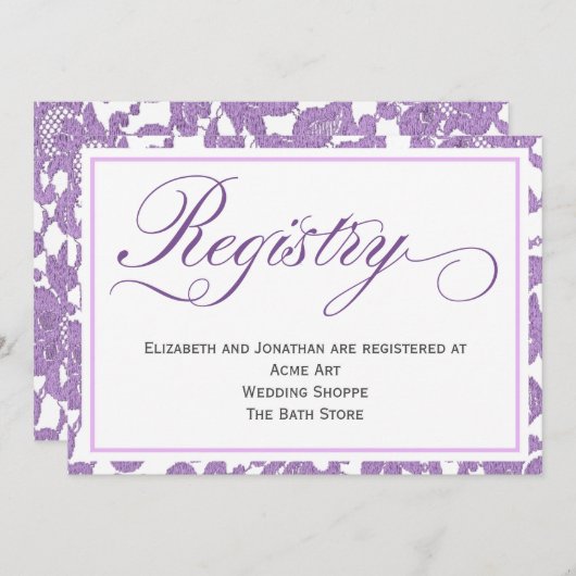 Lavender Lace Wedding Registrierungskarte Einladung (Vorne/Hinten)