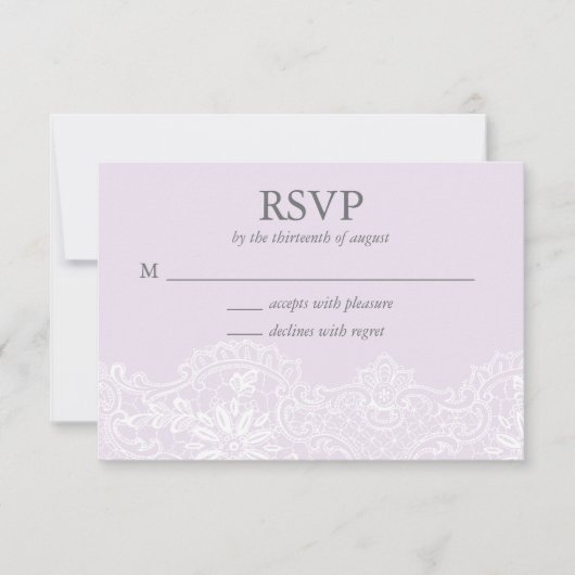 Lavender Lace Wedding RSVP Card Karte (Vorderseite)