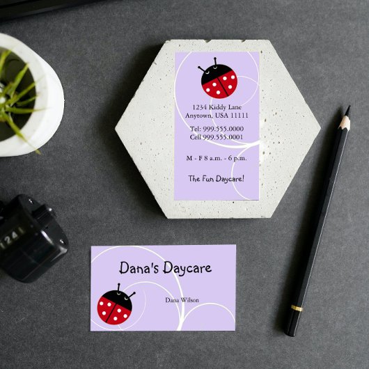 Lavender Ladybug Daycare Business Card Visitenkarte