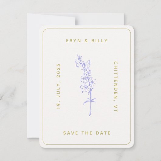 Lavender Larkspur Floral Save the Date Einladung (Vorderseite)