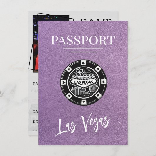 Lavender Las Vegas Passport Save the Date (Vorne/Hinten)