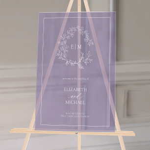 Lavender Leafy Wappen Monogram Welcome Wedding Acrylschild