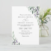 Lavender Leaves Rustic Elegant QR Code Wedding Einladung (Stehend Vorderseite)