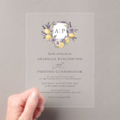 Lavender Lemon Monogram Floral Wappen Wedding Acryleinladungen (Insitu (Handheld))