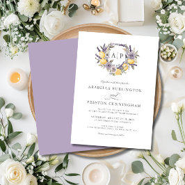 Lavender Lemon Monogram Floral Wappen Wedding Einladung