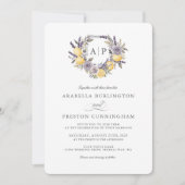 Lavender Lemon Monogram Floral Wappen Wedding Einladung (Vorderseite)