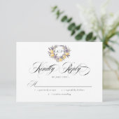 Lavender Lemon Monogram Floral Wappen Wedding RSVP Karte (Stehend Vorderseite)
