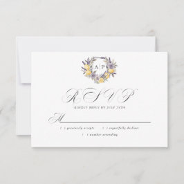 Lavender Lemon Monogram Floral Wappen Wedding RSVP Karte