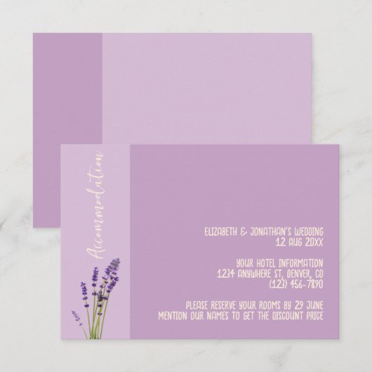 Lavender Liebe Hochzeitsunterkunft Begleitkarte (Vorne/Hinten)