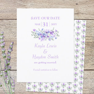 Lavender, Light Blue Bouquet Hochzeit speichern Si Einladung