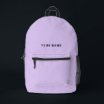Lavender light purple Custom Name Backpack Bedruckter Rucksack<br><div class="desc">Easily personalize this simple and cool backpack adding your name or custom text. A cool and modern design in cute lavender light purple featuring clear sans serif font, for a modern, professional and edgy look, perfect as custom gift for college students, high school, kids. The backpack can be customized in...</div>