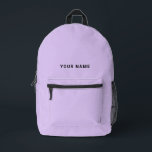 Lavender light purple Custom Name Backpack Bedruckter Rucksack<br><div class="desc">Easily personalize this simple and cool backpack adding your name or custom text. A cool and modern design in cute lavender light purple featuring clear sans serif font, for a modern, professional and edgy look, perfect as custom gift for college students, high school, kids. The backpack can be customized in...</div>