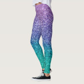 Lavender Lila & Aquamarin Aqua Green Funkelnd Glit Leggings (Links)