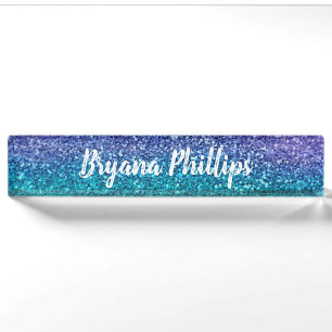 Lavender Lila & Aquamarin Aqua Green Funkelnd Glit Namensplakette