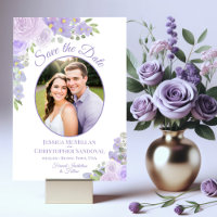 Lavender Lila Aquarellblumen & Foto Hochzeit