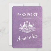 Lavender Lila Australia Passport Wedding Einladung (Rückseite)
