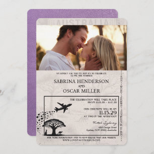 Lavender Lila Australia Passport Wedding Einladung