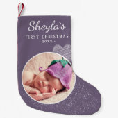 Lavender Lila Baby's First Christmas Heart Foto Kleiner Weihnachtsstrumpf (Vorderseite)
