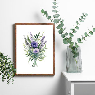 Lavender Lila Blume Eukalyptus Greenery Bouquet Poster