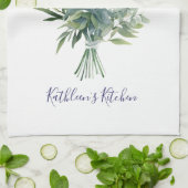 Lavender Lila Blume Grüne Floral Bouquet Geschirrtuch (Gefaltet)