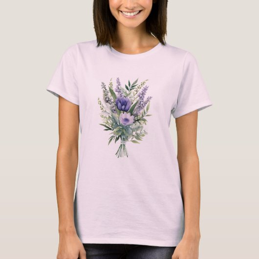 Lavender Lila Blume Grüne Floral Bouquet T-Shirt (Vorderseite)