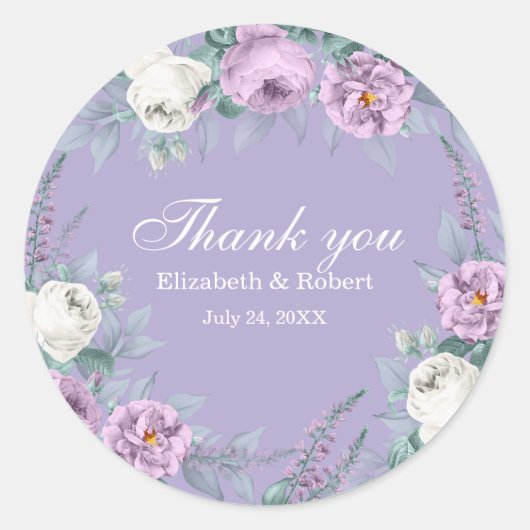 Lavender Lila Blume Hochzeit Dankeschön Sticker (Vorderseite)