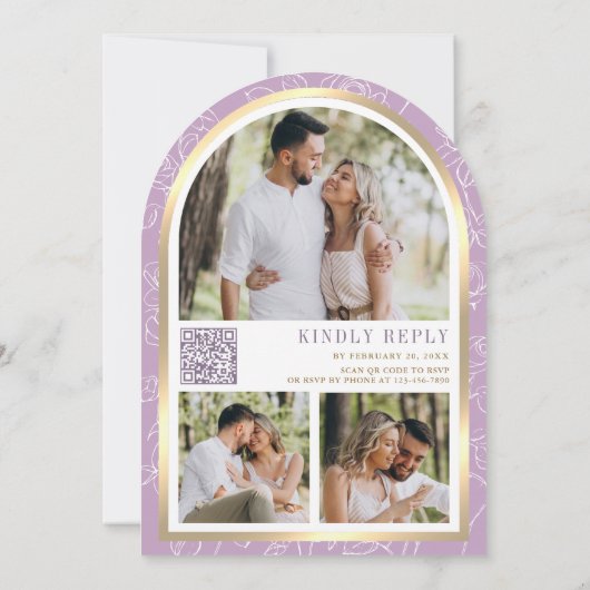 Lavender Lila Blumen-Gold-Arch-Schmetterling-Hochz Einladung (Rückseite)