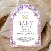 Lavender Lila Blumenarmbutterfly Babydusche Einladung