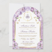 Lavender Lila blumengoldene Hochzeit Einladung (Vorderseite)