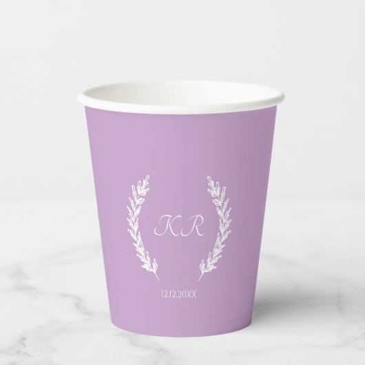 Lavender Lila Blumenkraut Monogram Wedding Pappbecher (Vorderseite)