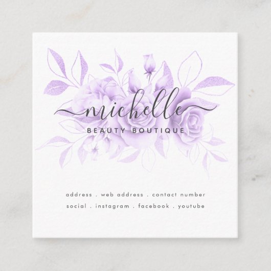 Lavender Lila Blumenschrift Beauty Boutique Quadratische Visitenkarte (Vorderseite)