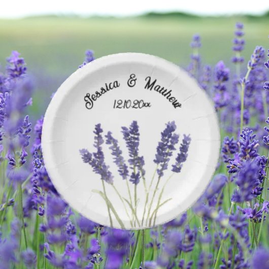 Lavender Lila Blumenstrauß Boho Wasserfarben Hochz Pappteller