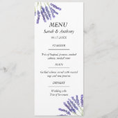 Lavender Lila Blumenwasser Hochzeitsnahrung Menükarte (Vorderseite)