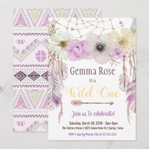 Lavender & Lila Boho Wild Ein erster Geburtstag Einladung