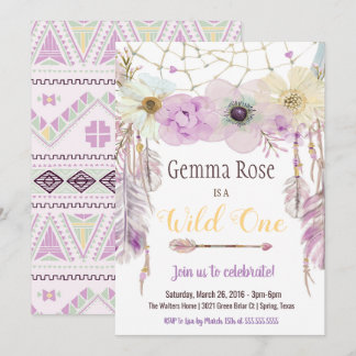 Lavender & Lila Boho Wild Ein erster Geburtstag Einladung