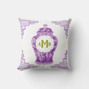 Lavender Lila Chinoiserie Ginger Jar Monogram Kissen