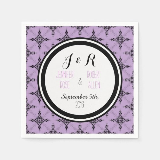 Lavender Lila Damask Wedding Napkins Serviette (Vorderseite)