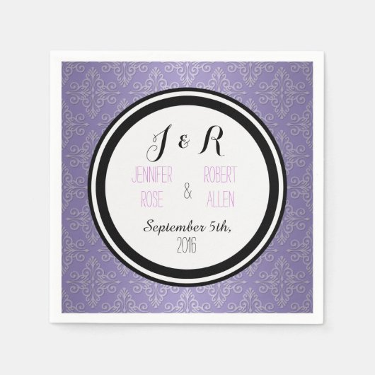 Lavender Lila Damask Wedding Napkins Serviette (Vorderseite)