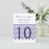 Lavender Lila Damask Wedding Tischnummer Card (Stehend Vorderseite)