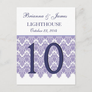 Lavender Lila Damask Wedding Tischnummer Card