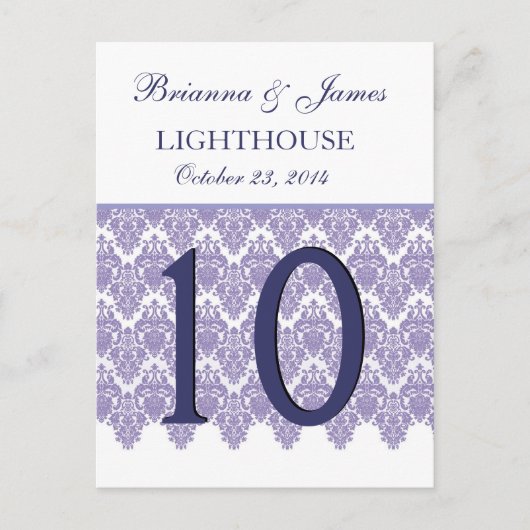 Lavender Lila Damask Wedding Tischnummer Card (Vorderseite)