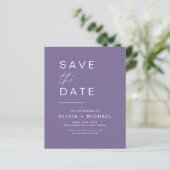 Lavender Lila Elegante Save the Date Minimalistisc (Stehend Vorderseite)