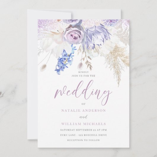 Lavender Lila & Elfenbeinblütenhochzeit Einladung (Vorderseite)