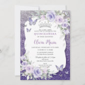 Lavender Lila Flora Schmetterlinge Quinceañera Einladung (Vorderseite)