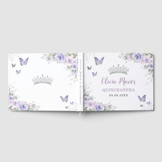 Lavender Lila Flora Schmetterlinge Quinceañera Gästebuch (Voll)