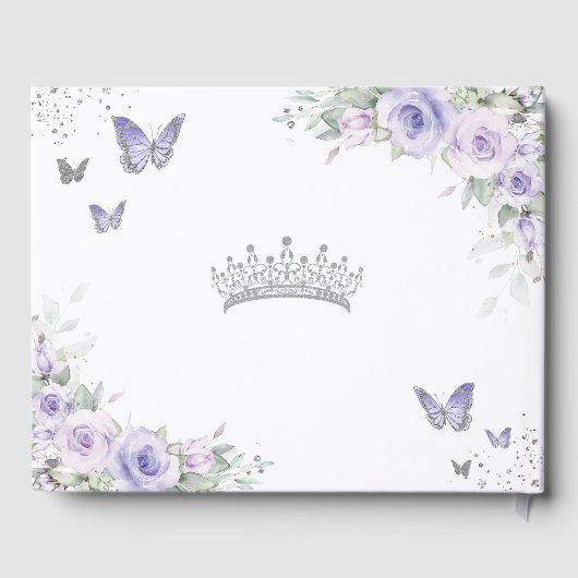 Lavender Lila Flora Schmetterlinge Quinceañera Gästebuch (Rückseite)