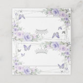 Lavender Lila Flora Schmetterlinge Quinceañera Platzkarte (Außenseite Aufgefaltet)
