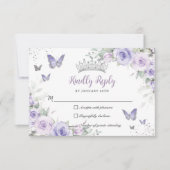 Lavender Lila Flora Schmetterlinge Quinceañera RSVP Karte (Vorderseite)