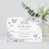 Lavender Lila Flora Schmetterlinge Quinceañera RSVP Karte (Stehend Vorderseite)