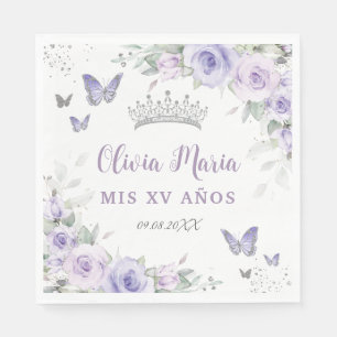 Lavender Lila Flora Schmetterlinge Quinceañera Serviette